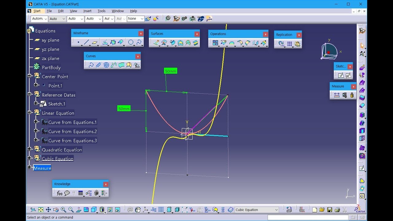 Catia Equation 1강 Curve from Equation를 활용하여 일차,이차,삼차방정식 구현하기