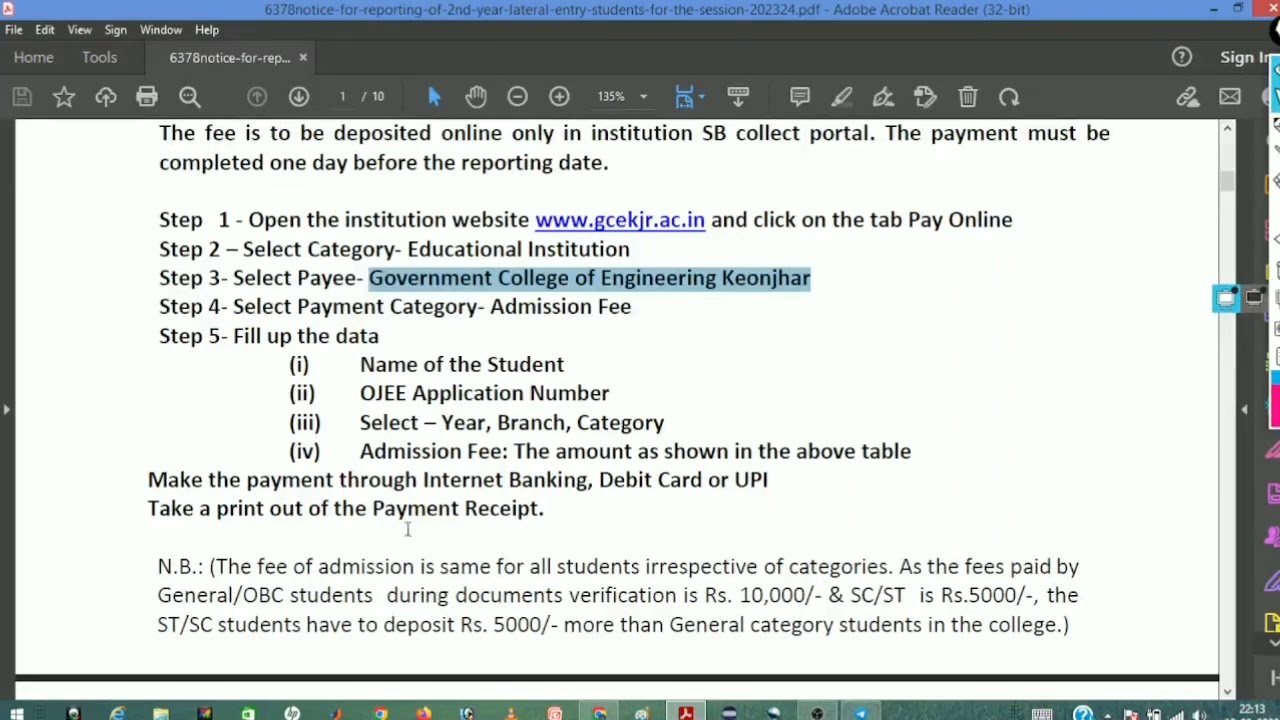 GCEKjr Admission and Reporting|| OJEE-2023