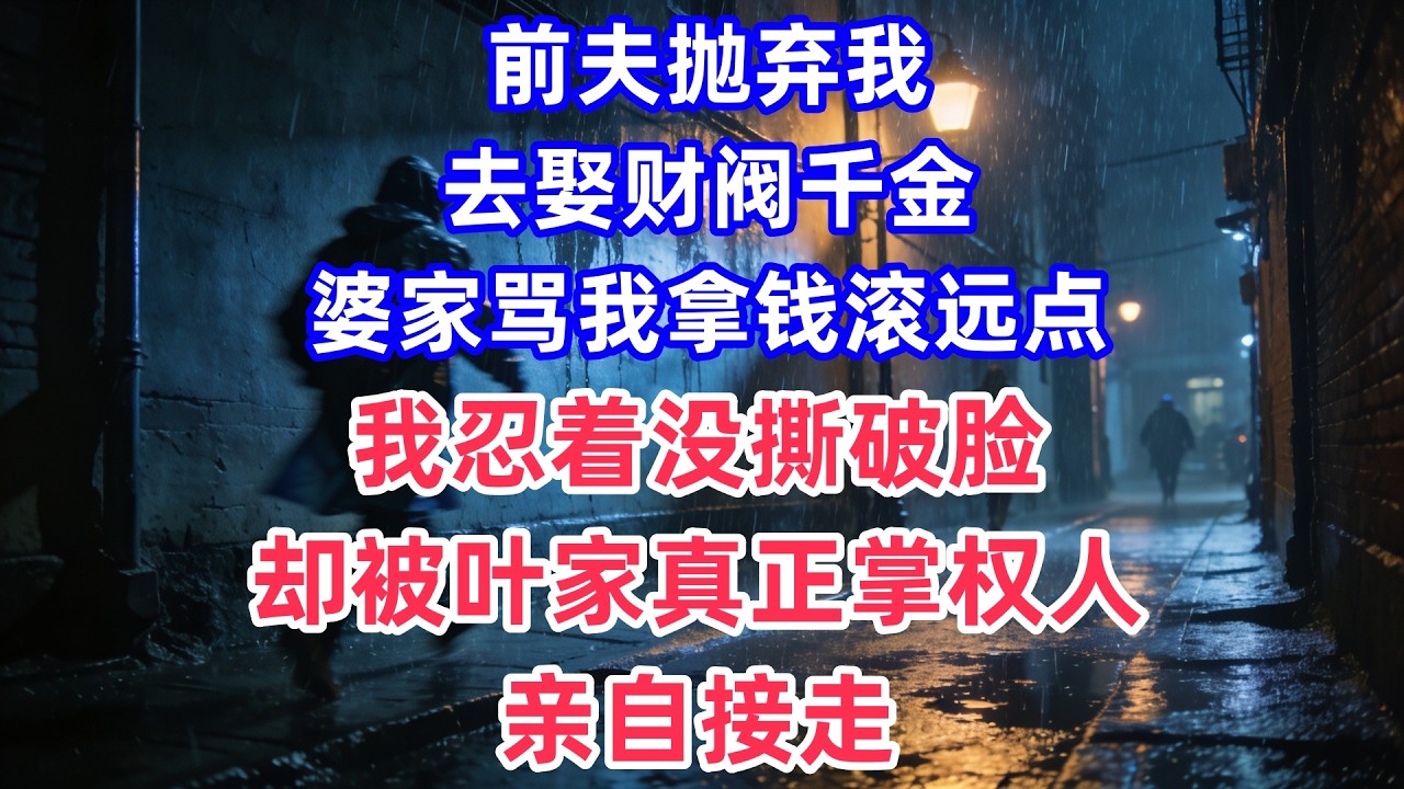 前夫抛弃我，去娶财阀千金，婆家骂我拿钱滚远点，我忍着没撕破脸，却被叶家真正掌权人亲自接走。#情感#出軌#婚姻#真实经历