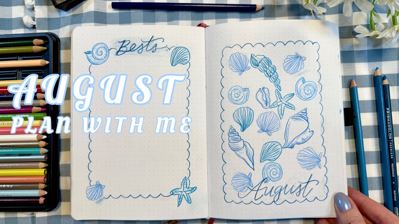 August 2025 Plan with Me | Seashells Bullet Journal Theme 🐚