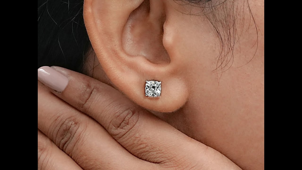 Square Old Mine Cushion Lab Diamond Stud Earring@Dvik-Jewels