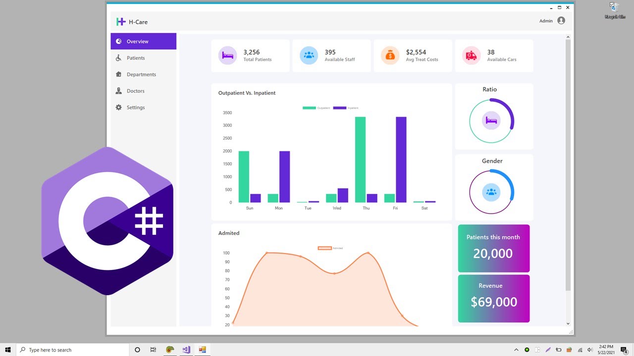 Medical Healthcare Dashboard Modern UI Template - C# Tutorial