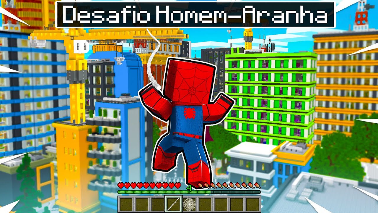 TESTEI O MAPA DE TREINAMENTO COM LANÇADOR DE TEIA E ROUPA DO HOMEM-ARANHA NO MINECRAFT !