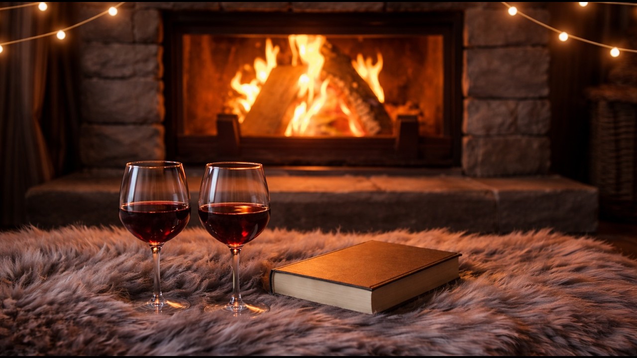 Fireplace and Wine Ambience - Relax While Cozying Up To Read Or Sleep Vibes - Snow