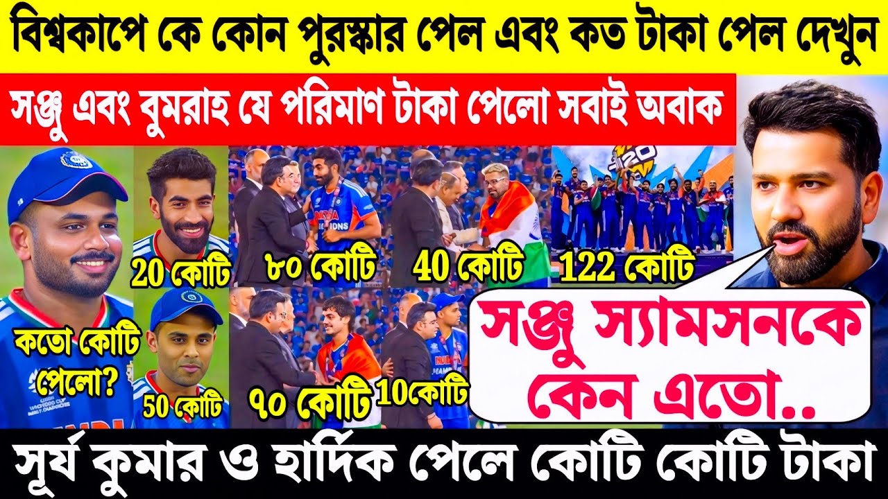 দেখুন ফাইনালে কে কোন পুরস্কার ও কতো টাকা পেলো | T-20 World Cup 2026 Prize money | IND vs NZ Final 