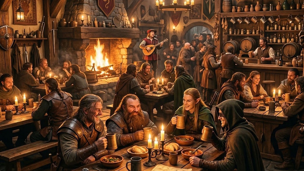 Medieval Tavern & Village Ambience | Relaxing Fantasy RPG Music