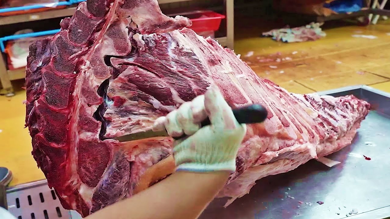 마장동 500Kg 1++(9)등급 소 발골 해체쇼. 젊은 정형기술자 / How to butcher a best quality Cow / korean street food