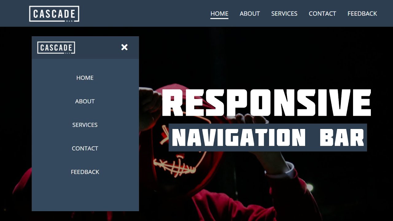 Responsive Navigation Menu Bar using HTML & CSS | CSS Media Query
