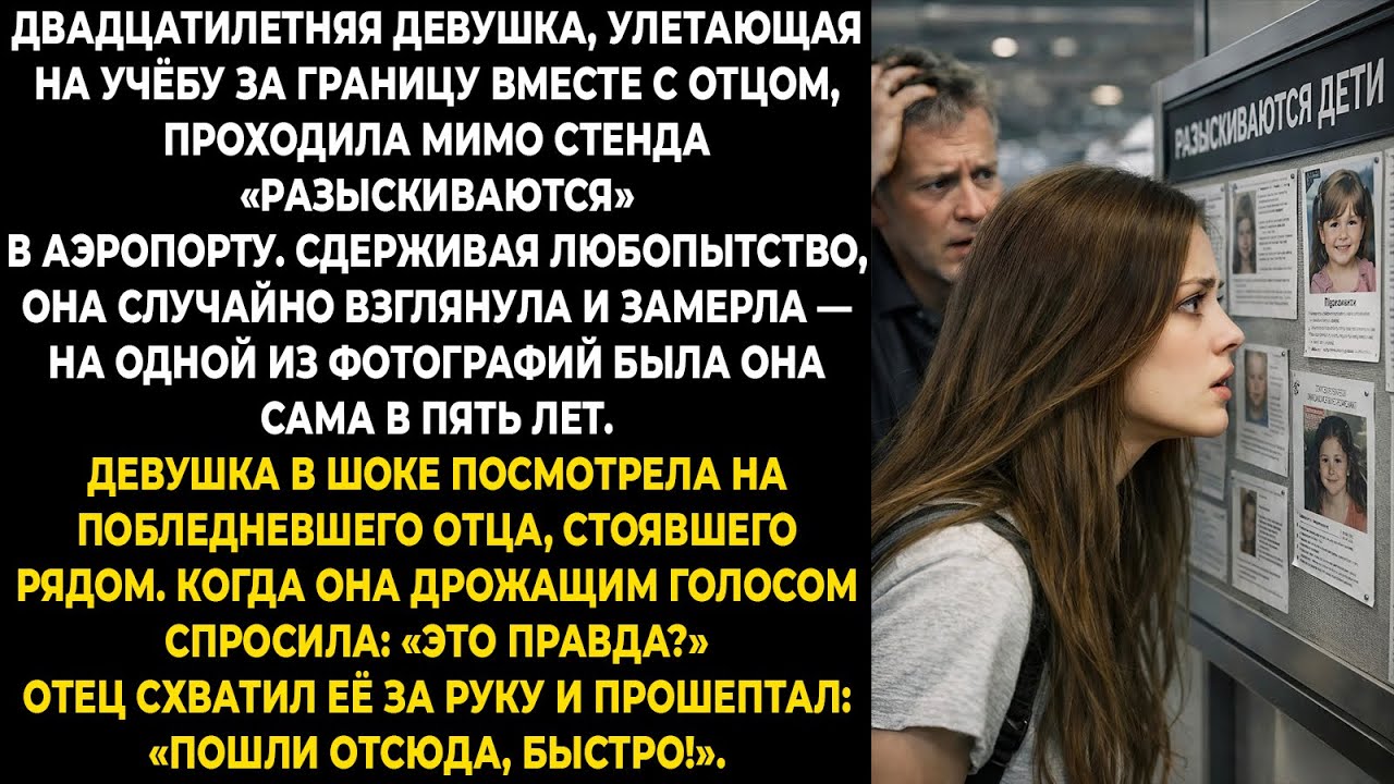 Двадцатилетняя девушка, улетающая на учёбу за границу вместе с отцом, проходила мимо стенда 