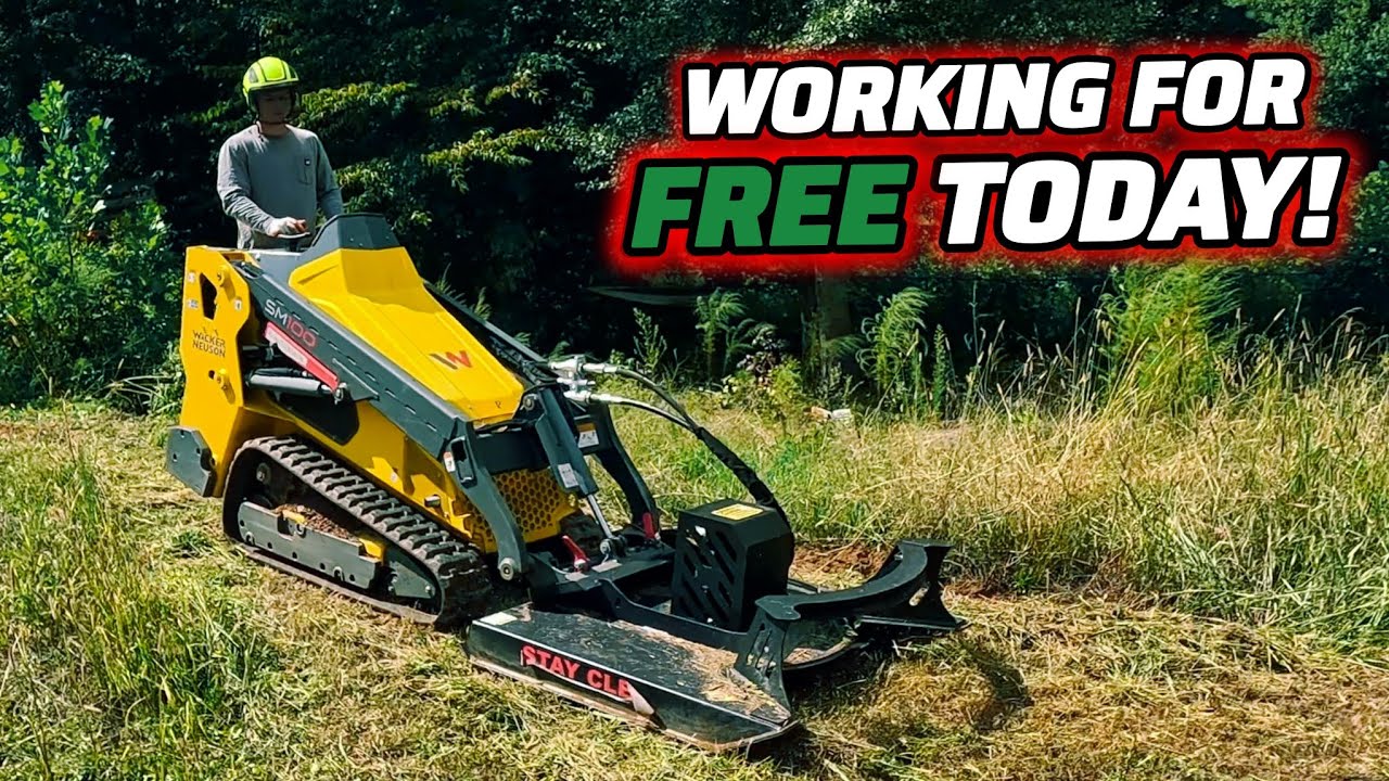 Cutting My Neighbors Over-Grown Brush / Grass For FREE! | Mini Skid Steer × Brush Hog POV!