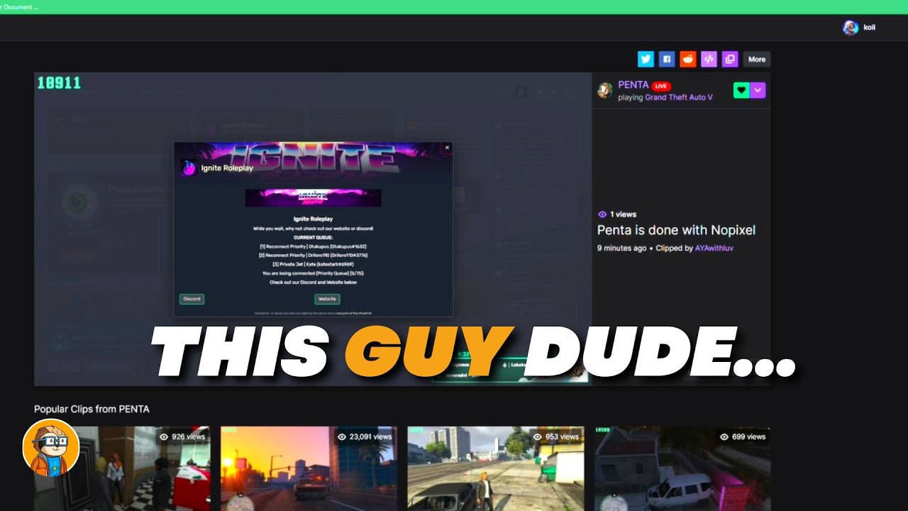Koil's Reaction To Penta Saying He's DONE With NoPixel... | GTA NoPixel RP