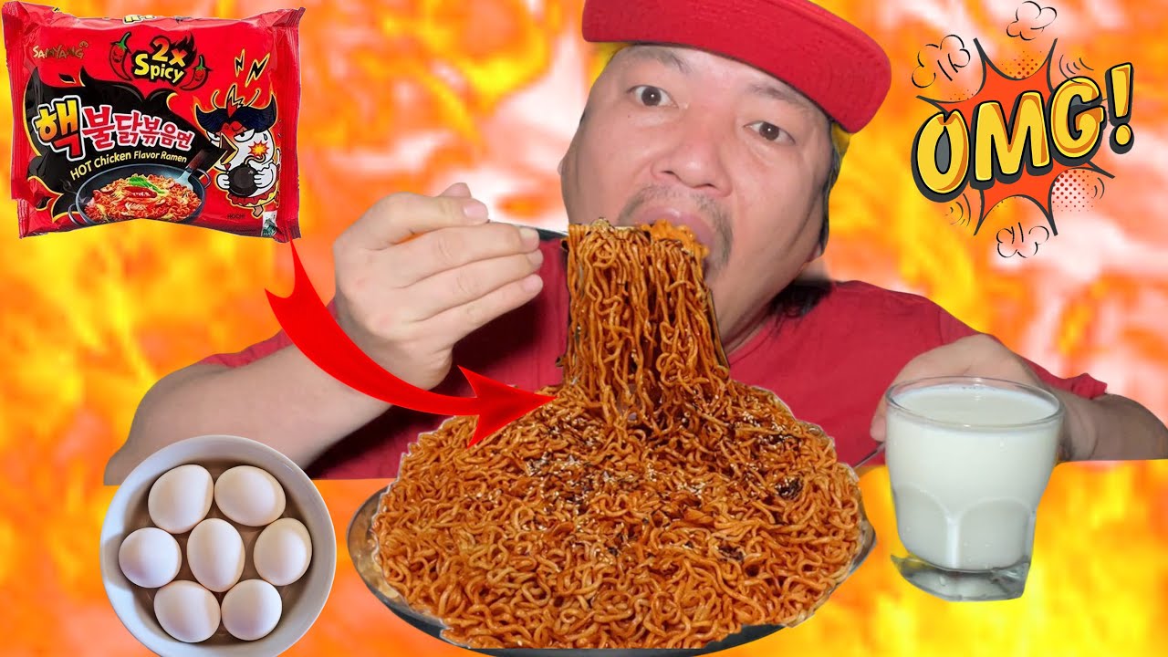 OMG 😱 2X SPICY 🥵 RAMEN NOODLES WITH HALF BOILING EGGS #kabirmukbangvideo #mukbang #eatingshow 