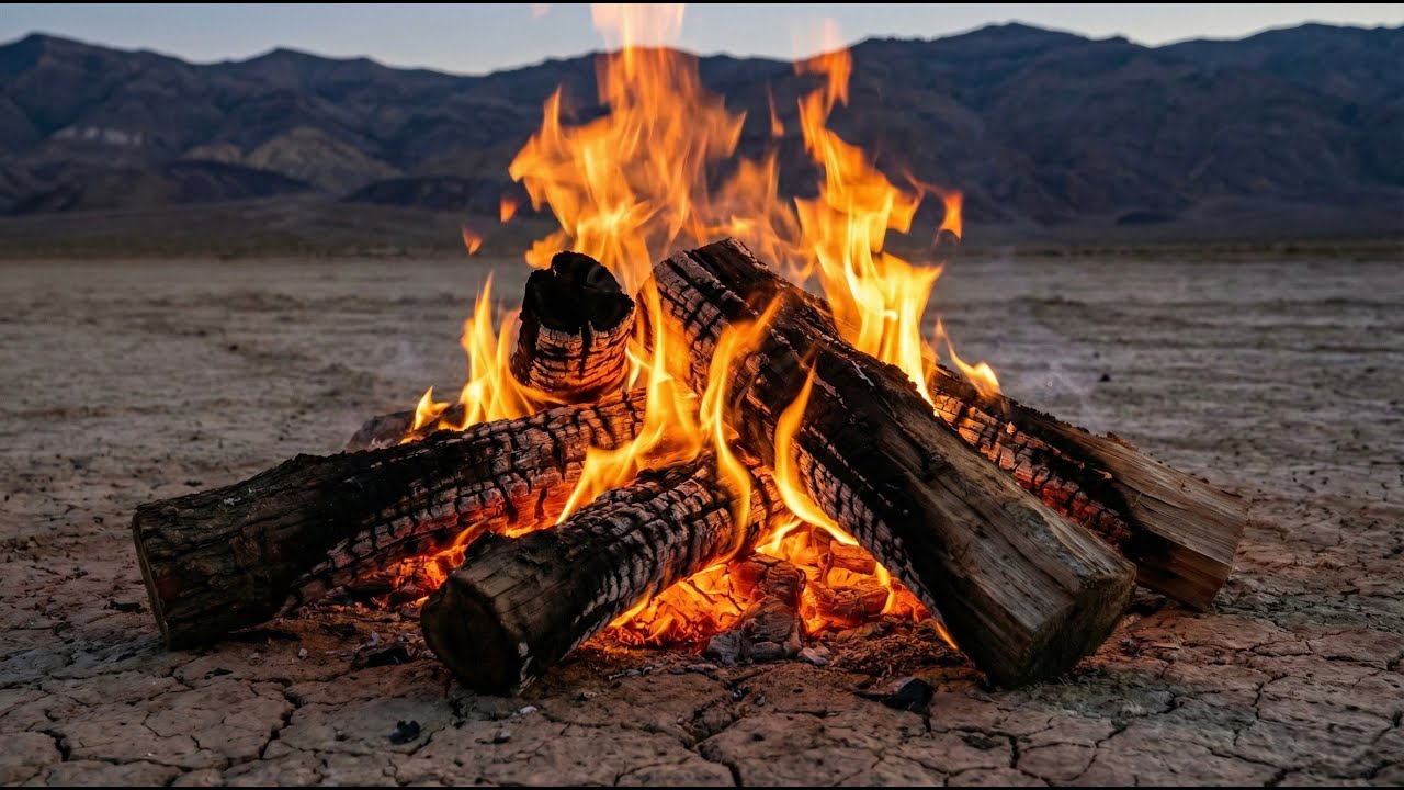 4K Death Valley Campfire Ambience | Desert Fire Relaxation for Sleep , Focus & Calm