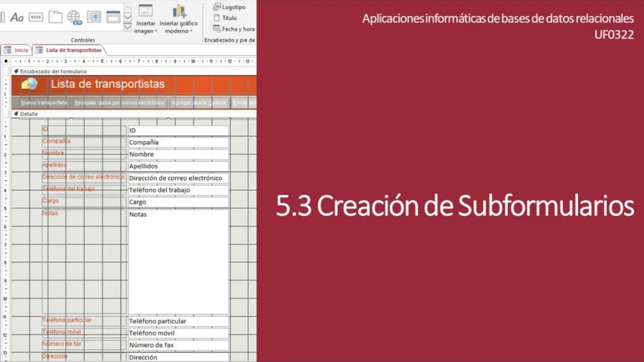 5.3 Creación de Subformularios