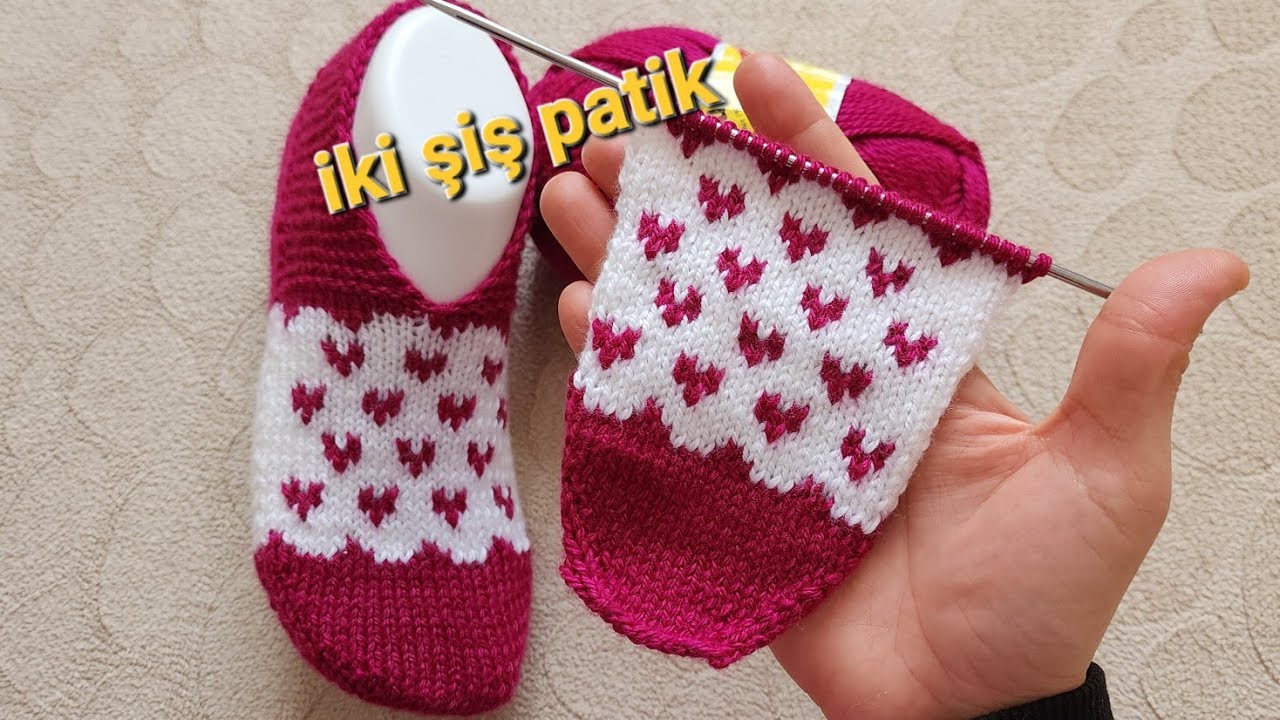 İki şiş kalpli patik ✅️ Beşşiş görünümlü dikişsiz iki şiş patik ✅️ 