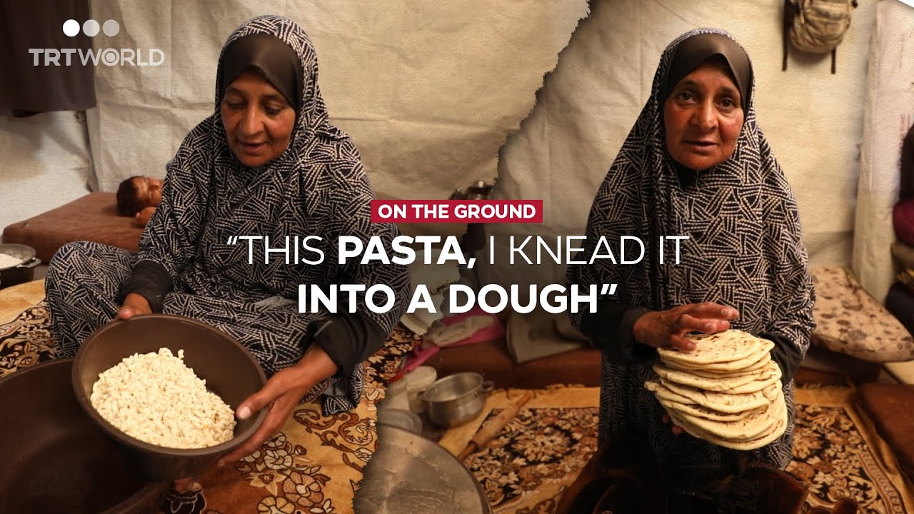 Palestinian mother turns pasta into bread amid Gaza starvation