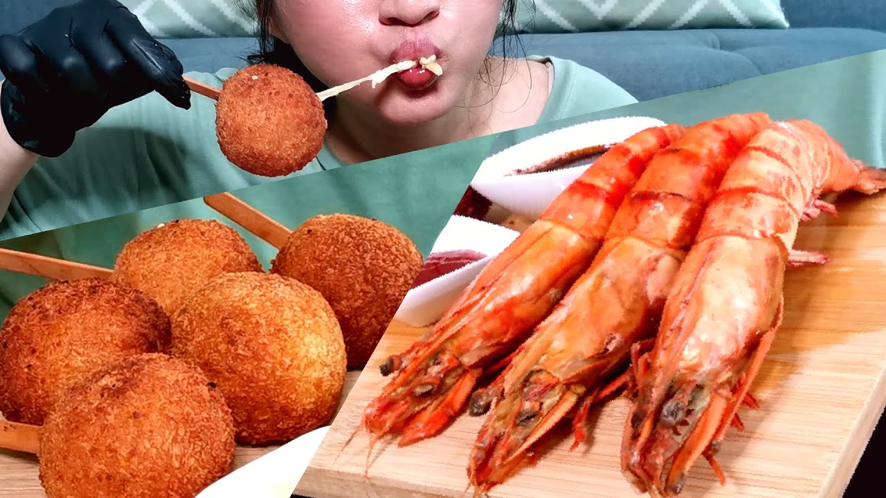 Crab Claw Cheese Balls | Giant Prawn | Pineapple Juice Mukbang/Eating Show (No Talking) 咀嚼音|먹방