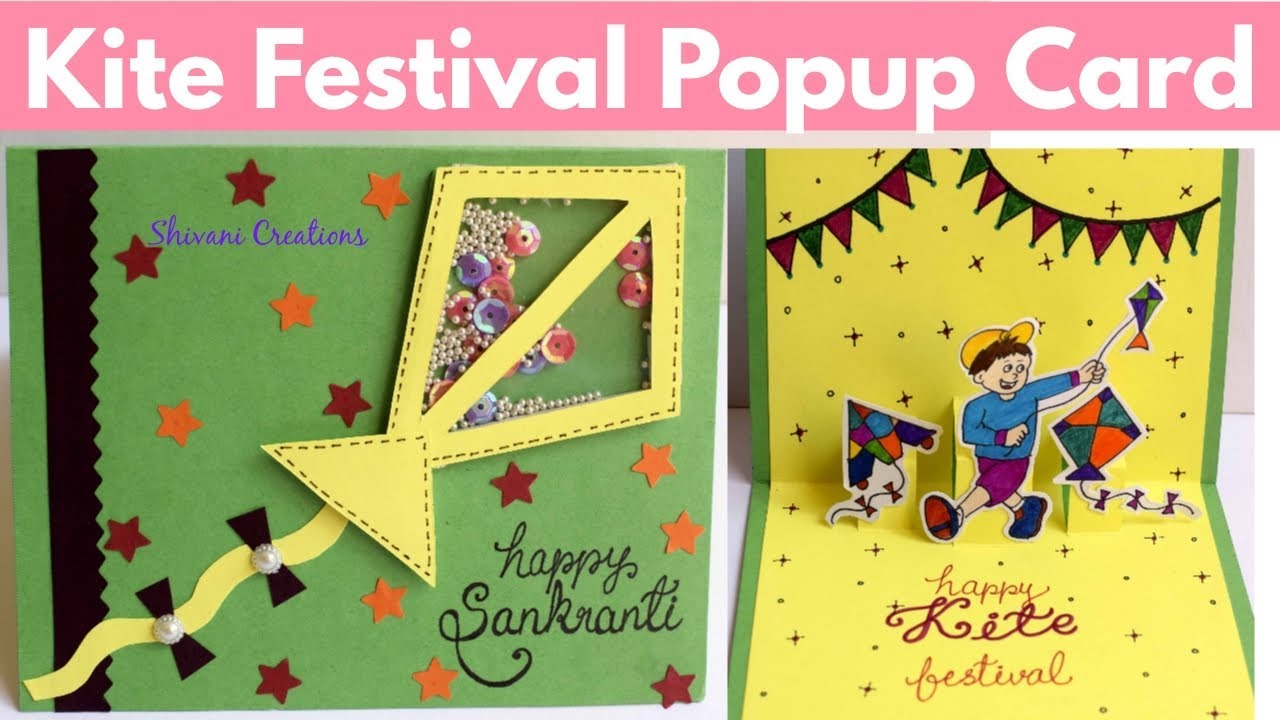 Handmade Makar Sankranti Card/ DIY Kite Festival Popup Card/ How to make Shaker Card