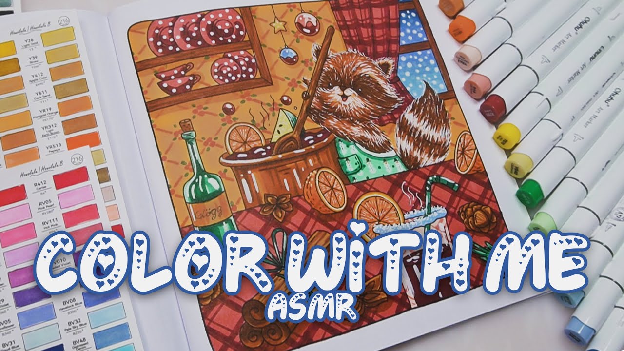 Color with me | ASMR 🎄🎅 'Christmas Hygge' by Coloring Book Cafe ❄️ Ohuhu Markers