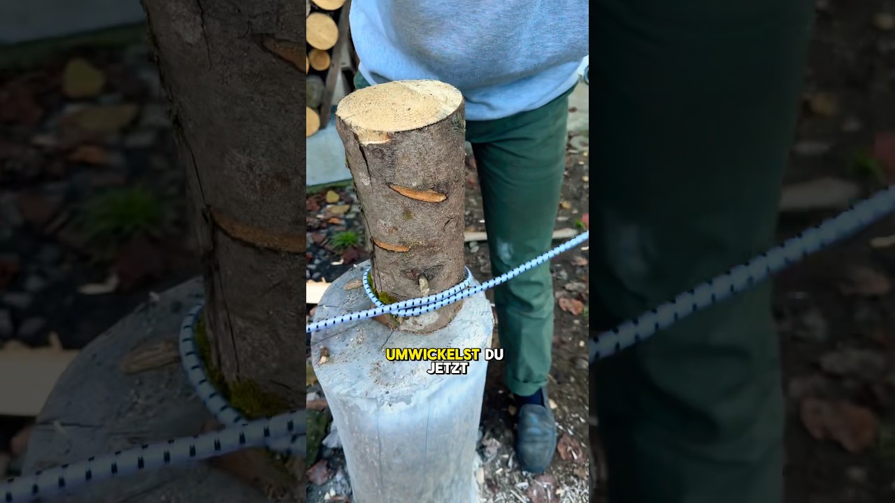Mit einem Spanngurt Holz hacken?🪵🪓😱 #landwirtschaft #holz #feuerholz #axt #beil #technik #Tipps