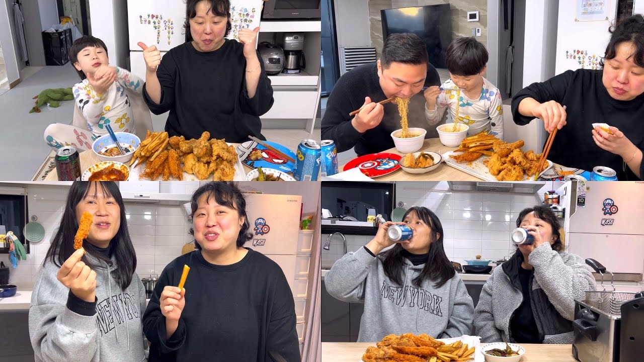 주말에 치킨 만들어서 치맥🍺~!! 느끼해서 컵라면 먹은건 안비밀 (ft.동생) | Home meal (Fried Chicken, Beer, Cup Ramyeon) Mukbang