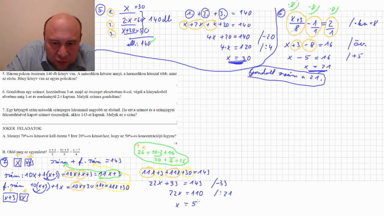 8  Algebra   Szöveges feladatok egyenlettel megoldva, gondoltam egy számot, kétjegyű szám
