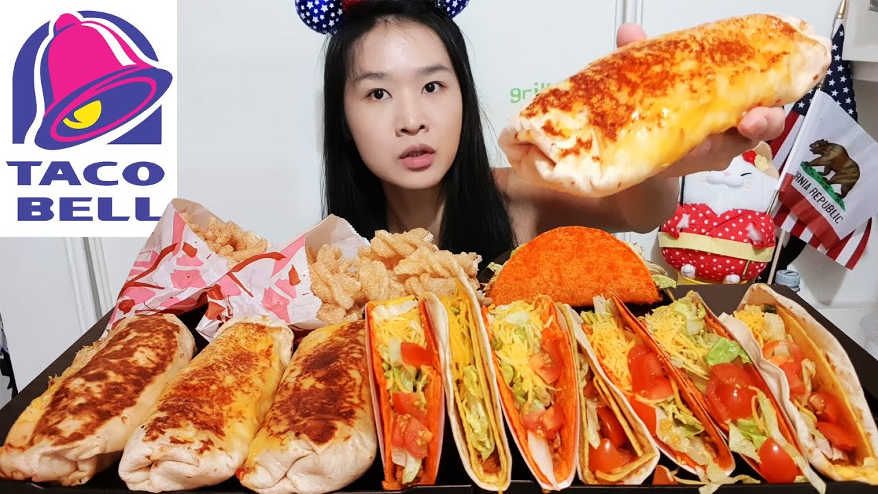 TACO BELL GRILLED CHEESE BURRITO! Double Crunch Tacos, Doritos Tacos & Cinnamon Twist - Mukbang Asmr