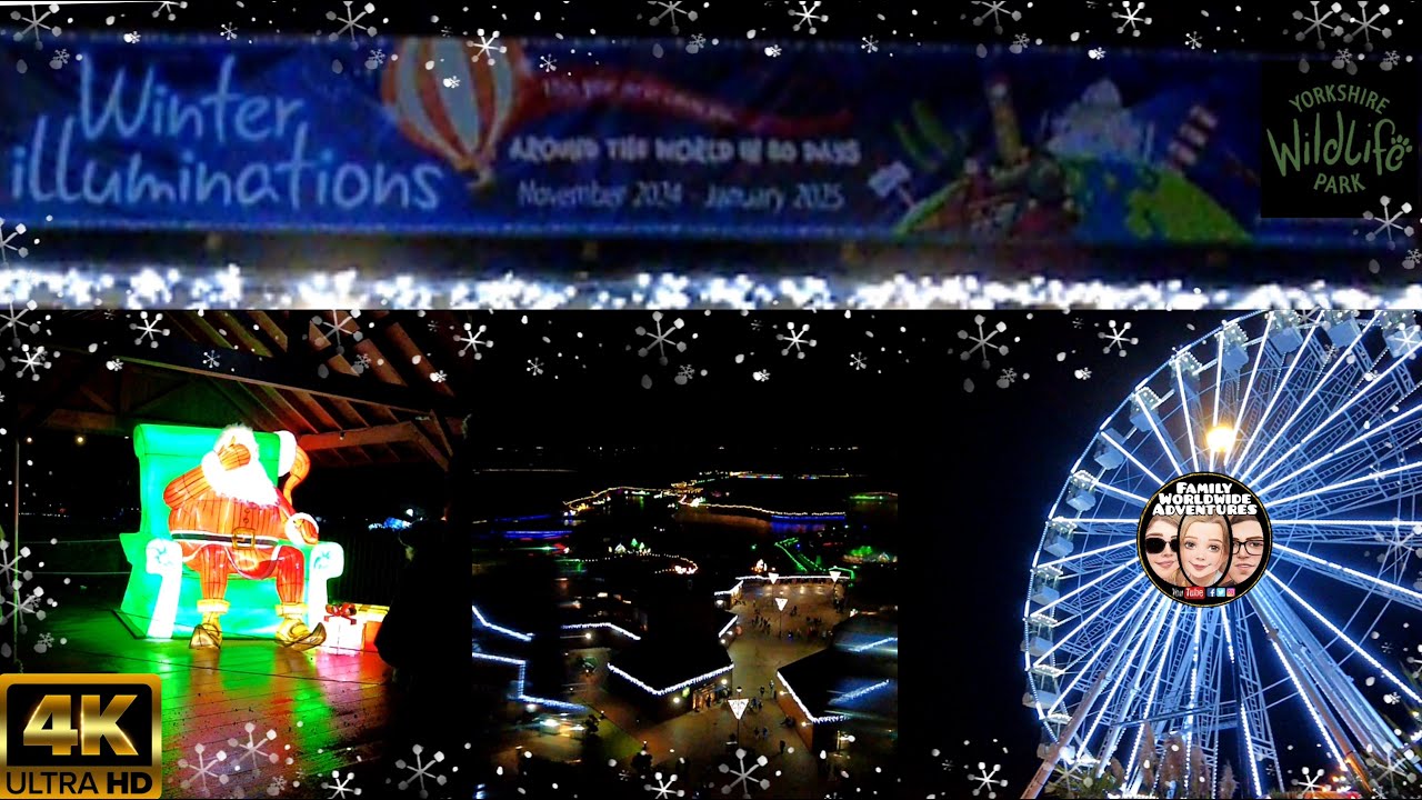 Winter Illuminations Yorkshire Wildlife Christmas light trail tour 'Around the world in 80 days' 4k