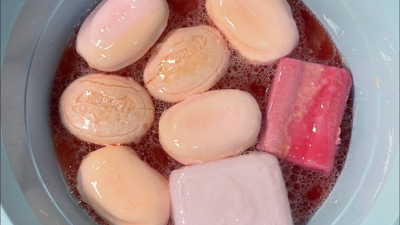 ASMR SOAP | SOAKED SOAP | MUSHY SOAP | 8 PCS PINK SETS SOAP🩷🧡 #acmp #soakedsoap #mushysoap #soap