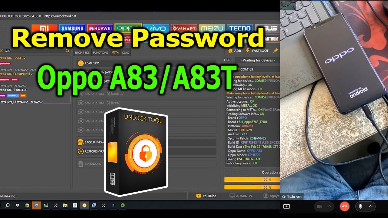 Remove Password, pattern Oppo A83, A83T with UnlockTool