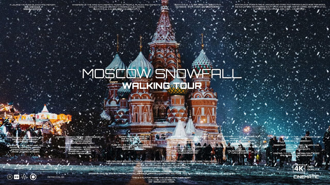 [4k] 60 fps. Snowfall in Moscow. Walking tour. Calm and Relaxed