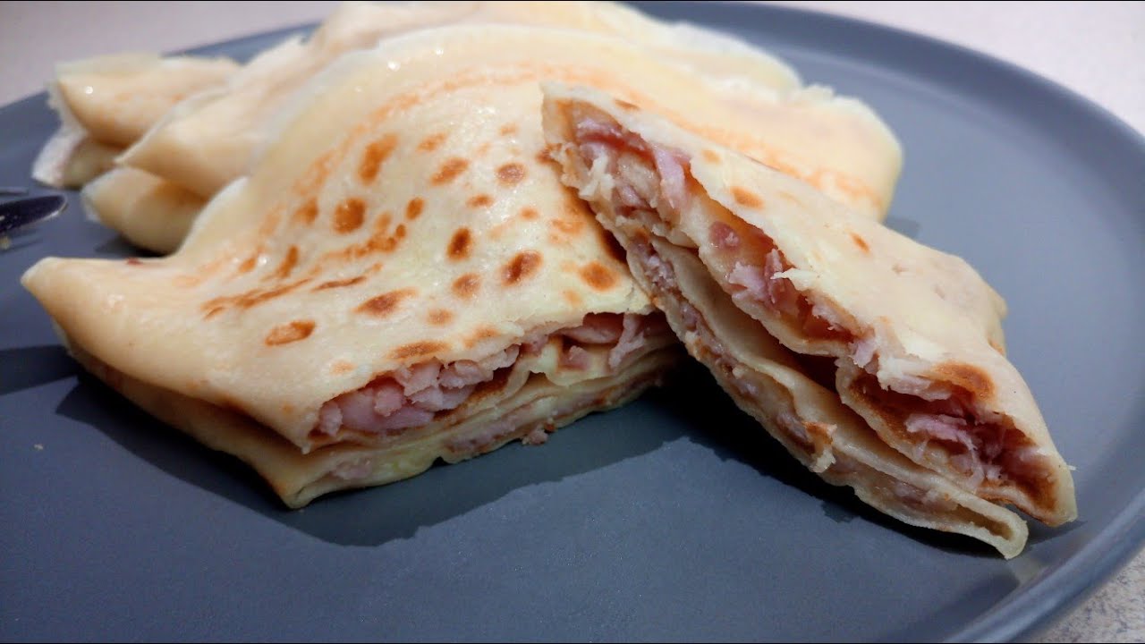 Salty pancakes, ham and cheese.