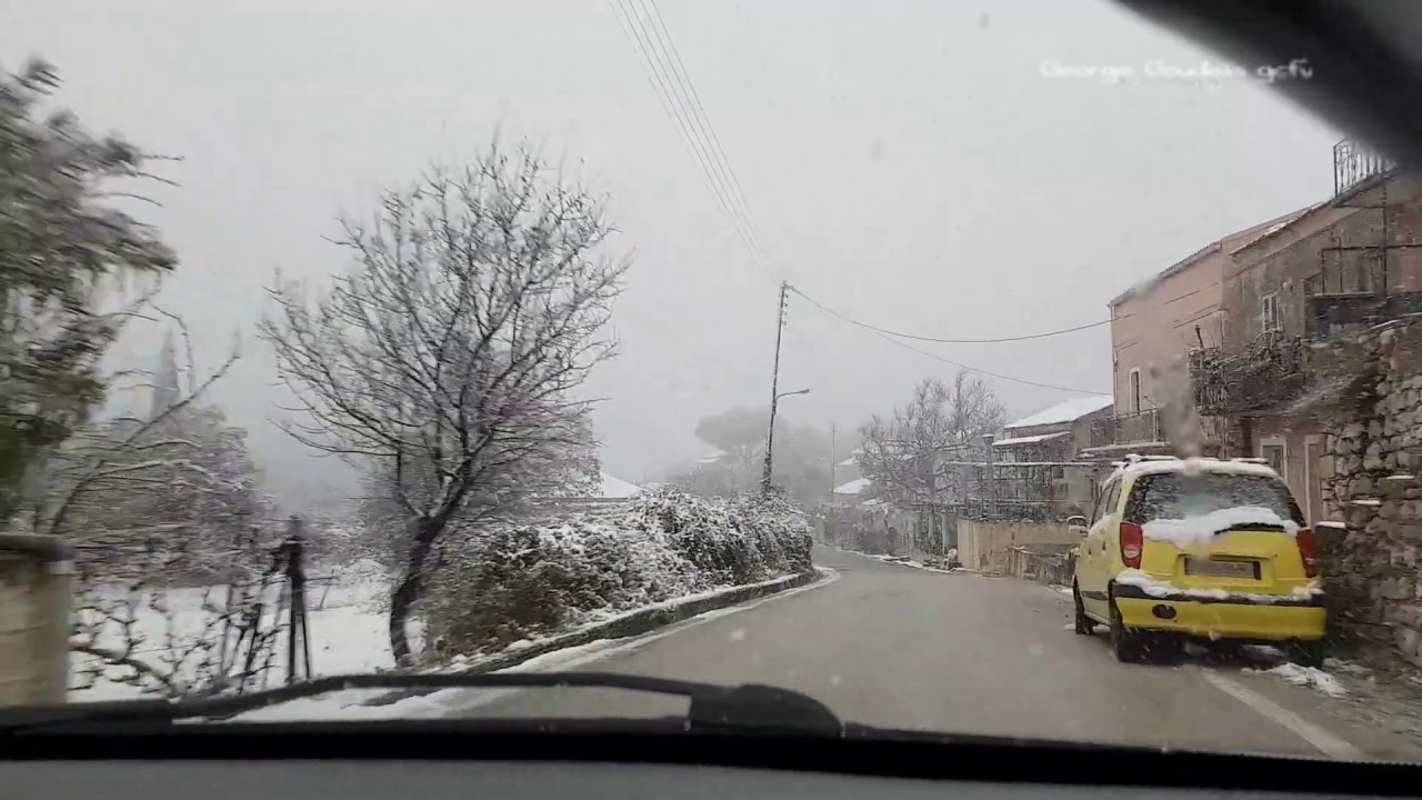 snow in Corfu Kerkyra the Way to old perithia and Loutses NW