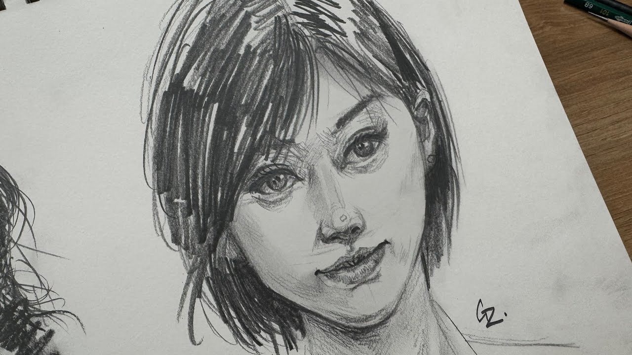 第一次素描讲解 | 短发女生写实肖像绘画过程First Sketch Tutorial | Realistic Portrait of a Short-Haired Girl