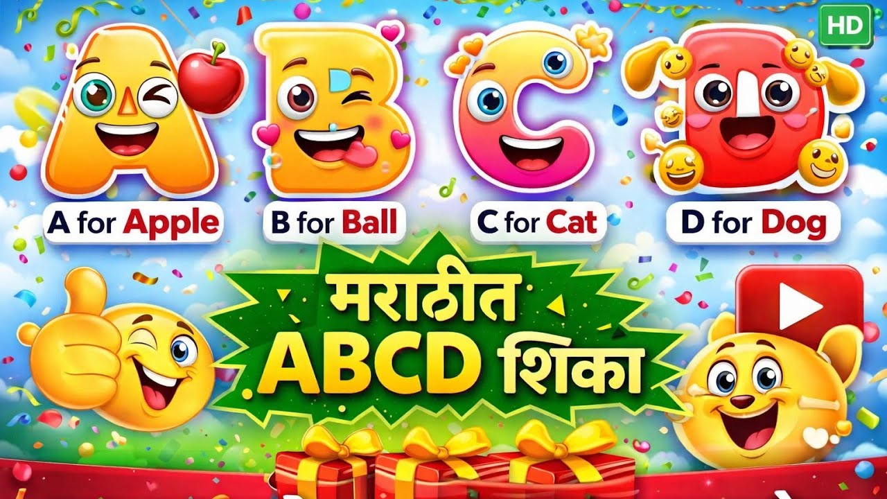 Learn ABCD | A for Apple with Marathi |Animation with sound for Kids | Abcd मराठी मध्ये चित्र व आवाज