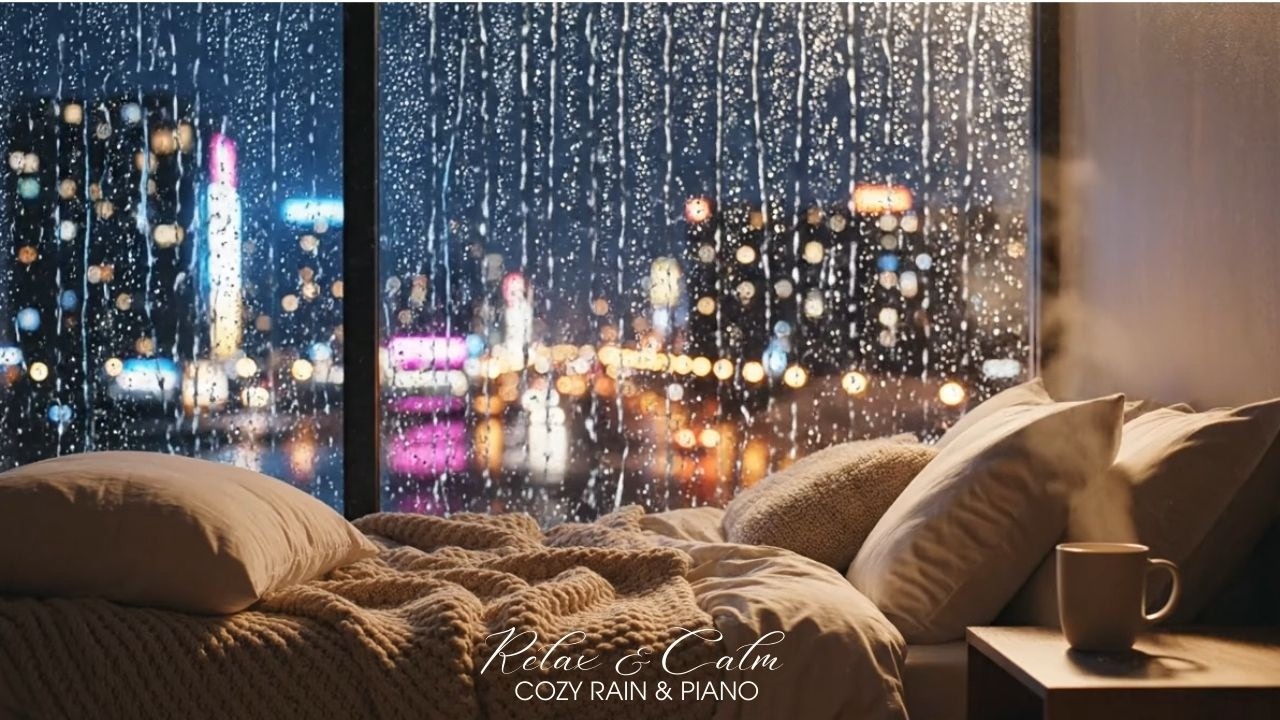 Rain Through the Window & Soft Piano 🌧️✨ | Cozy Sleep, Calm Nights, Urban Rain | 24/7