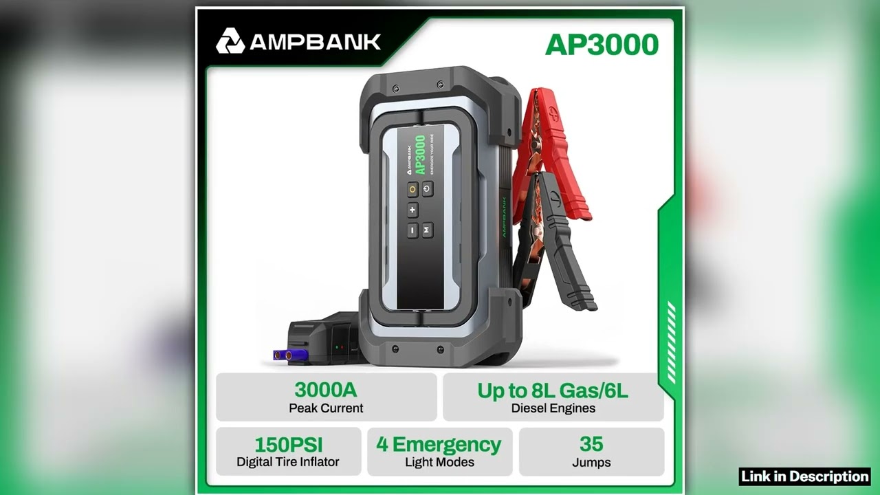 AMPBANK AP3000 3000A Portable 12V Car Battery Booster Pack Car Jump Starter with 150PSI Digital Tir