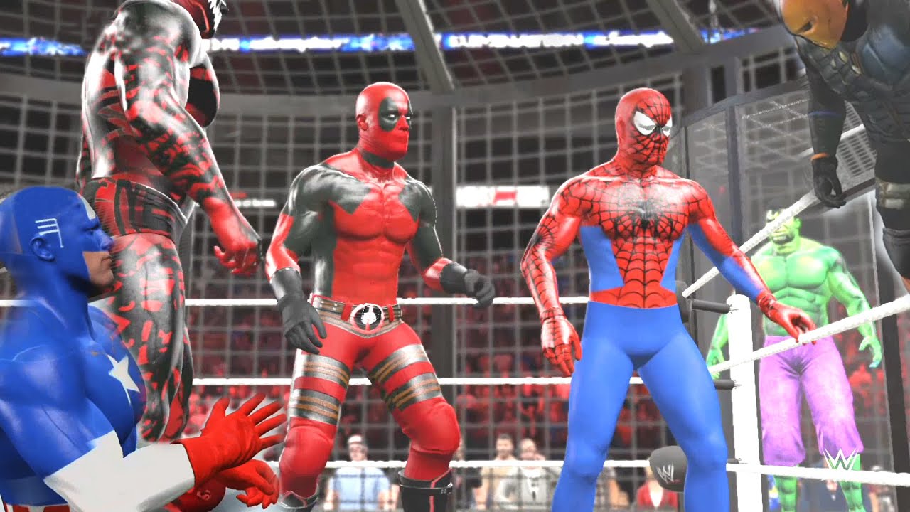 WWE 2K15 — Человек-паук против Карнажа против Дэфстроука против Дэдпула против Капитана Америки п...