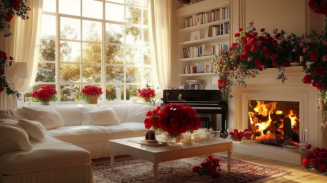 Calm Piano Vibes in a Peaceful Living Room 🔥 Fireplace Crackling for Relaxation, Anxiety Relief🎶