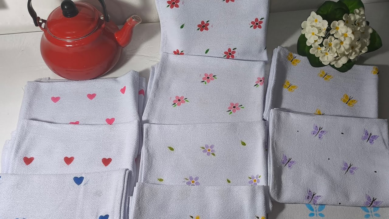 Lindos panos de prato pintado com stencil ❤️