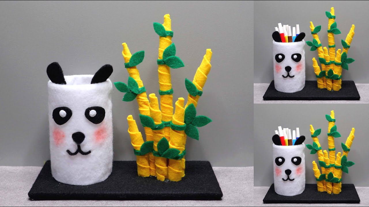 Ide Kreatif Tempat Pensil Panda dari Botol Plastik Aqua 600 ml