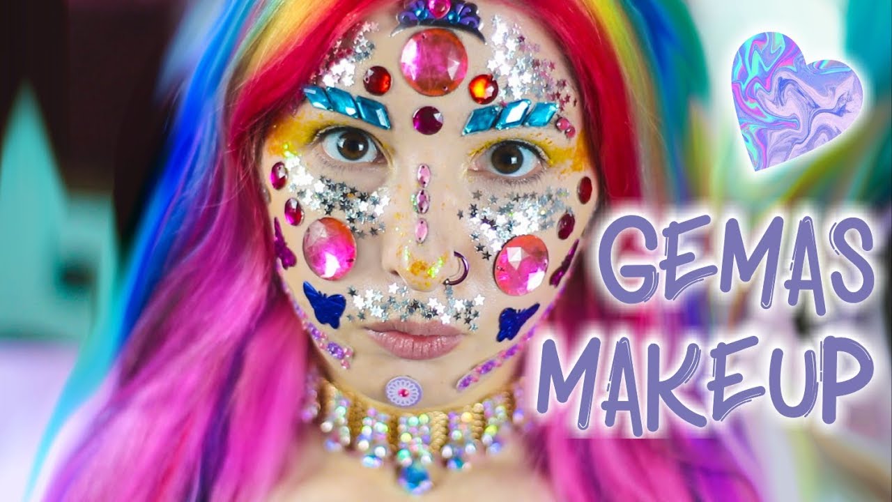 ME MAQUILLO USANDO SOLO GEMAS, GLITTER, STICKERS ✩ Me maquillo con cosas - Ann Look