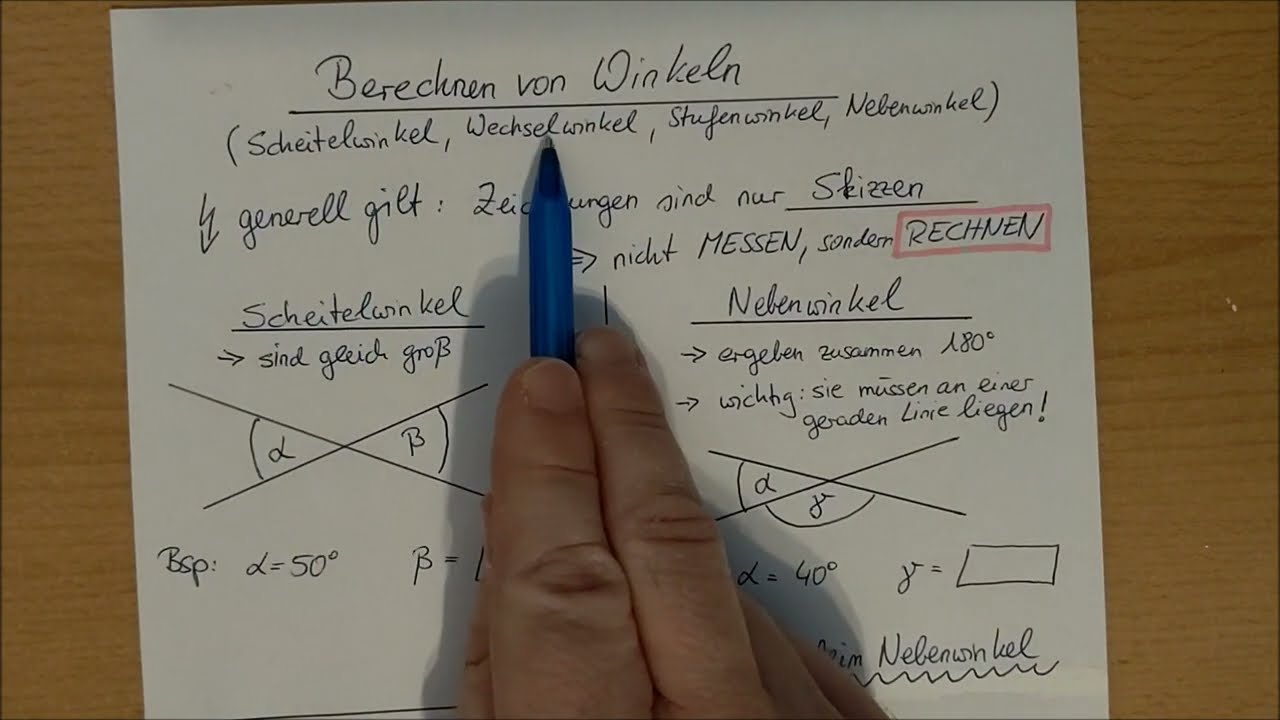 Stufenwinkel, Wechselwinkel, Nebenwinkel, Scheitelwinkel