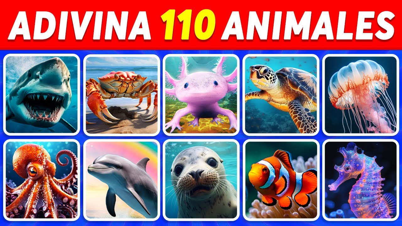 Adivina 110 ANIMALES MARINOS en 3 segundos | FÁCIL a IMPOSIBLE
