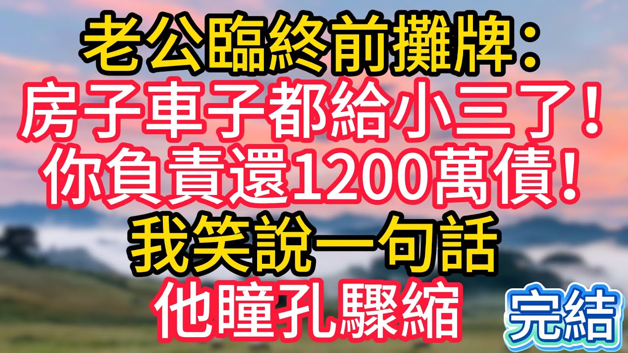 老公臨終前攤牌：房子車子都給小三了！你負責還1200萬債！我笑說一句話，他瞳孔驟縮 ！#故事#言情小說#一口氣看完#爽文