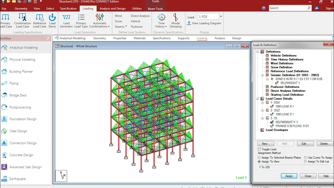Seismic Load Application in Stadd Pro Connect Edition