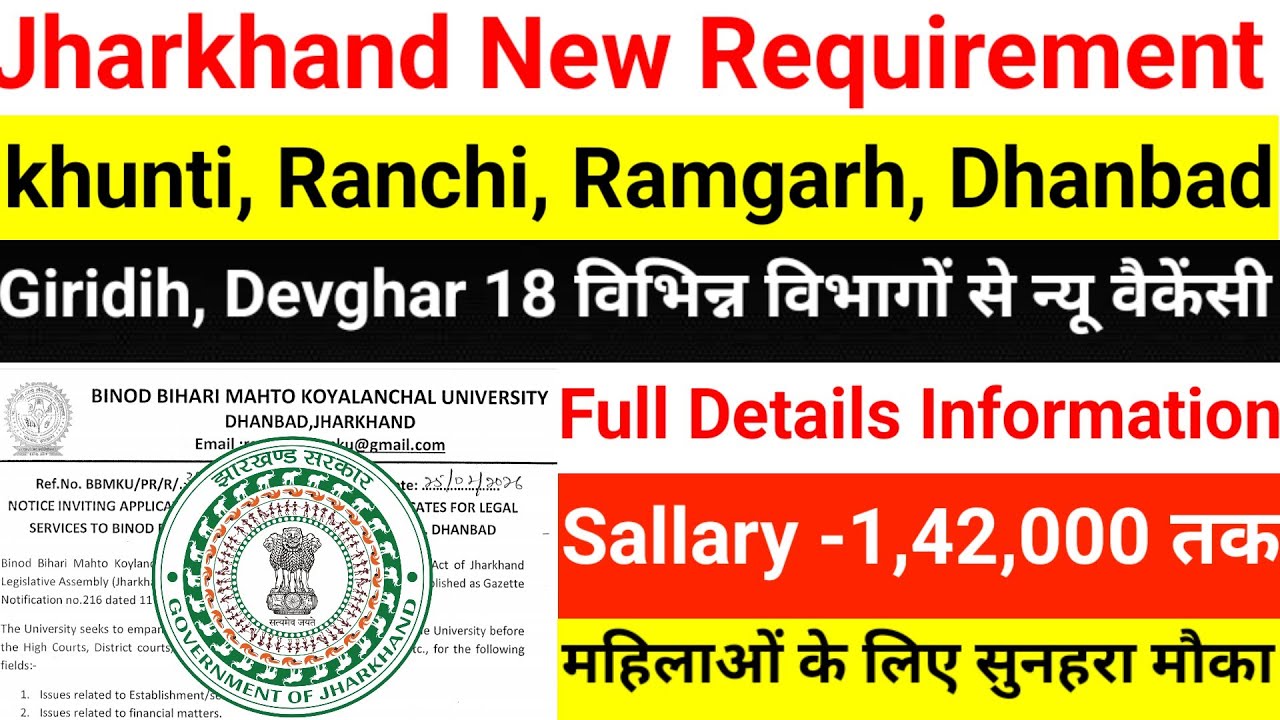 Khunti, Ranchi, Ramgarh, Dhanbad, Giridih, Devghar के 18 विभागों से | Jharkhand new vecancy 2026