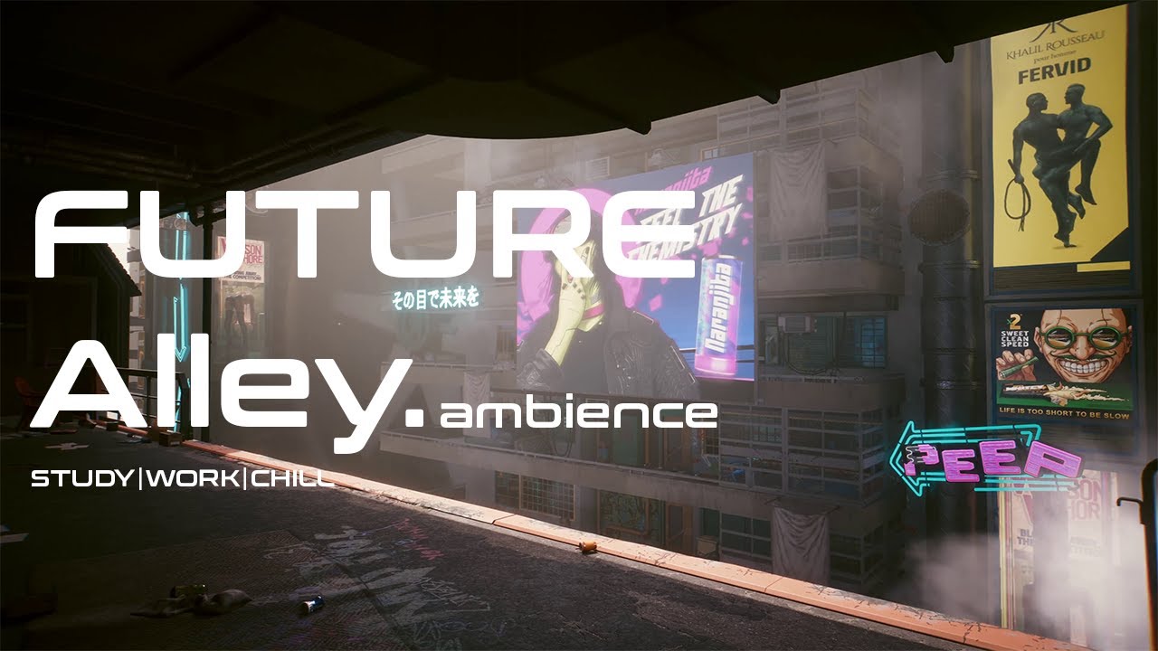 Cyberpunk 2077 Balcony Ambience 4K | Foggy Neon Street Vibes | Relax &bull; Study &bull; Chill