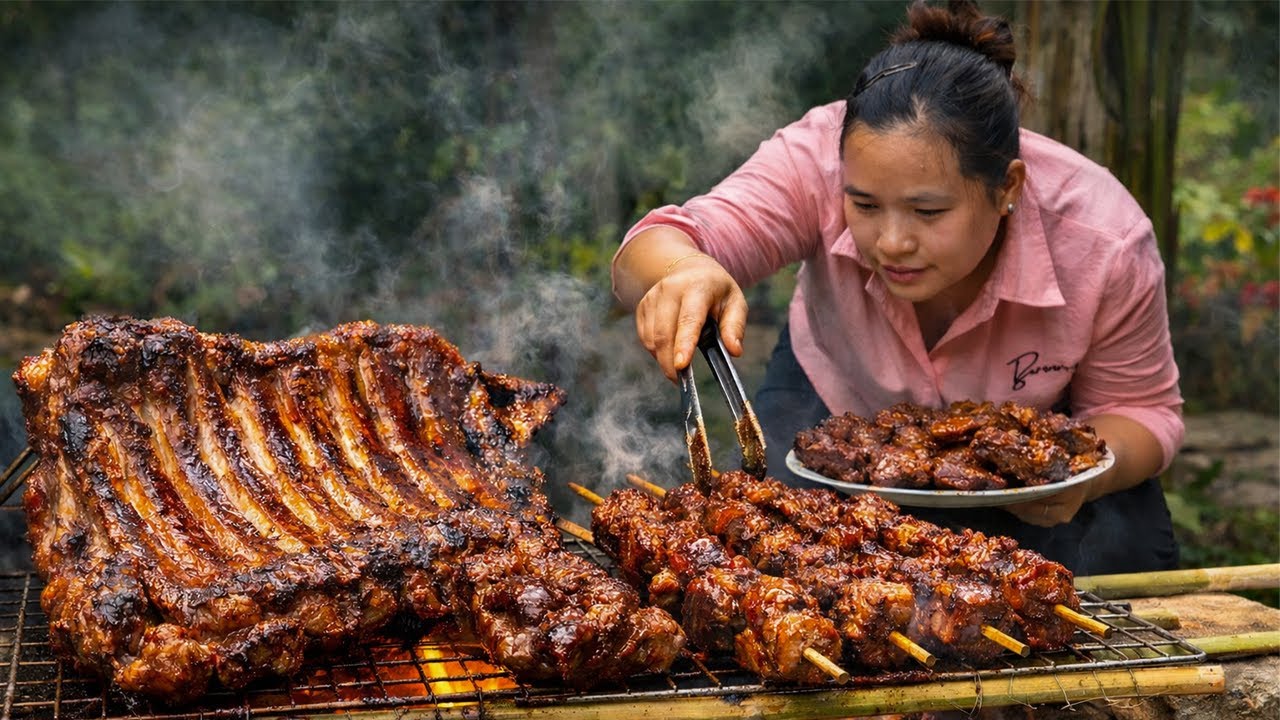 Open-Fire BBQ: Juicy Grilled Ribs and Skewers in the Garden