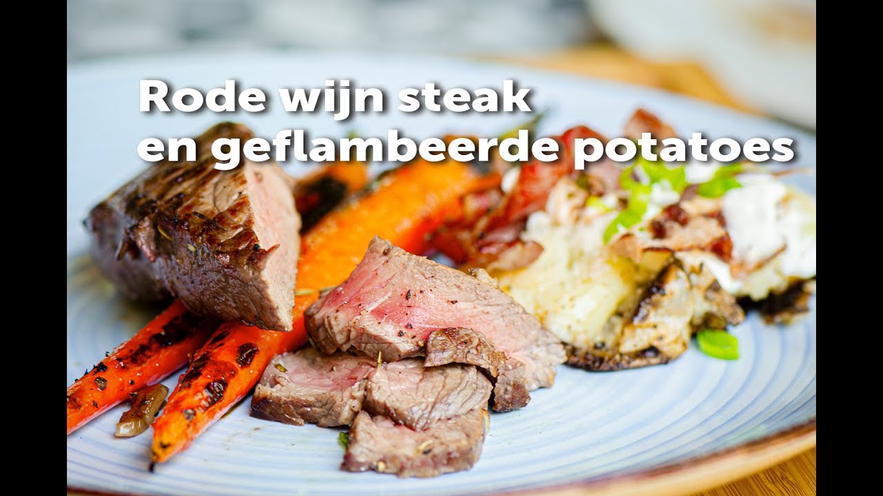 Rode wijn steak met geflambeerde loaded potatoes | Fire&Food TV BBQ